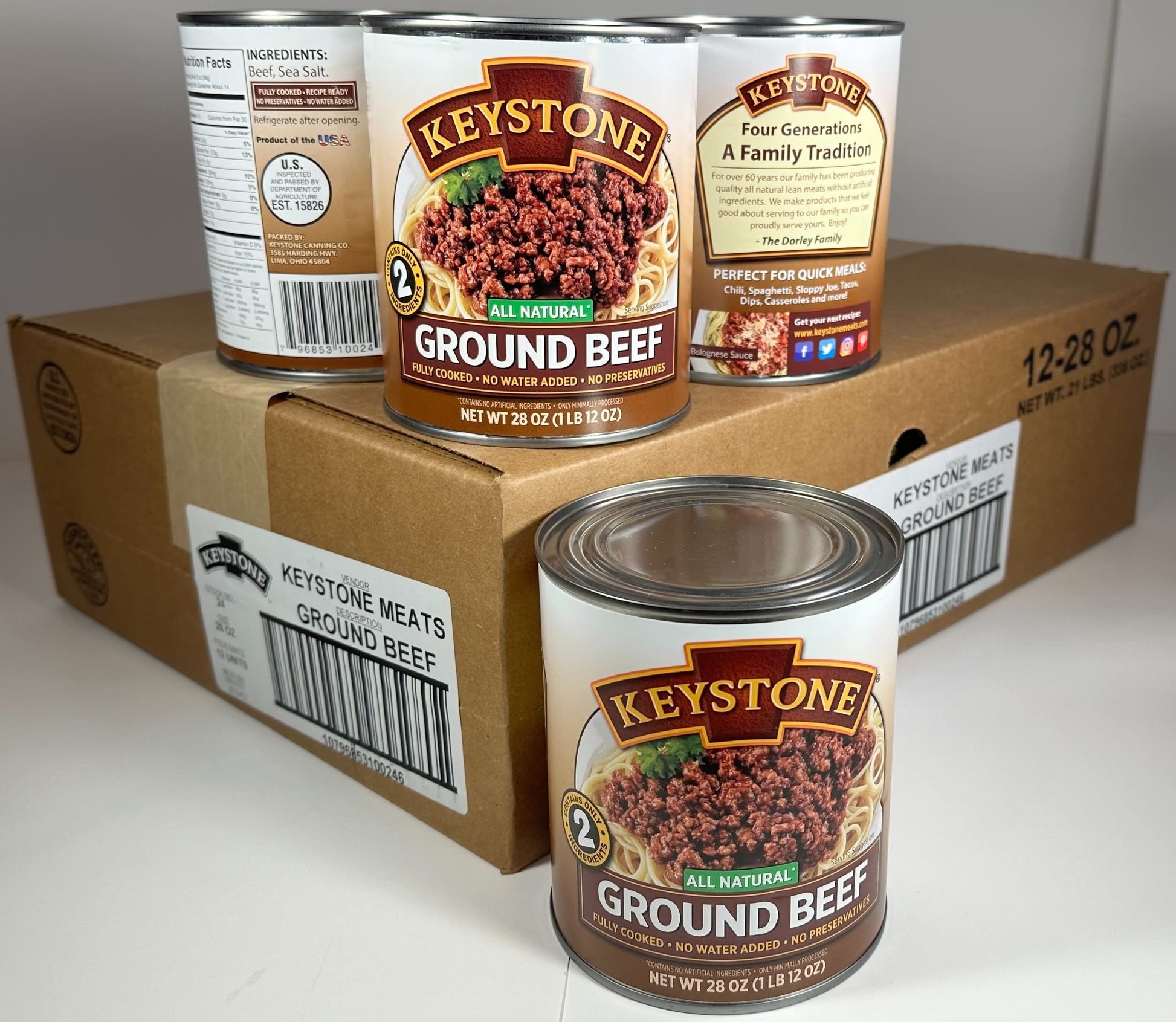 Keystone All Natural Ground Beef 28 Ounce Long Term Emergency Survival Food Canned Meat | Fully Cooked Ready To Eat | Gluten Free Family Pack Of 12