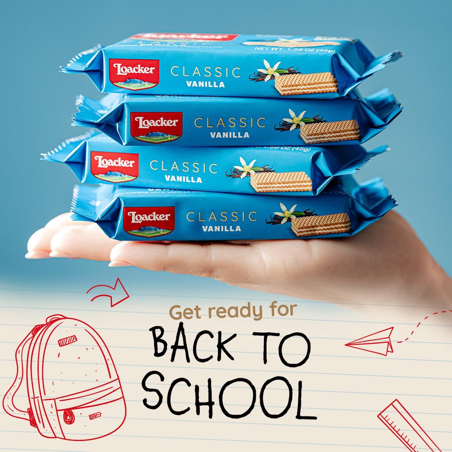 Loacker Classic Vanilla Wafers - Premium Crispy Vanilla Wafer Cookies With Vanilla Cream Filling - Multipack Of 12 Snack Packs - Non-Gmo - Sustainably Sourced Vanilla - 45G/1.59Oz, Pack Of 12