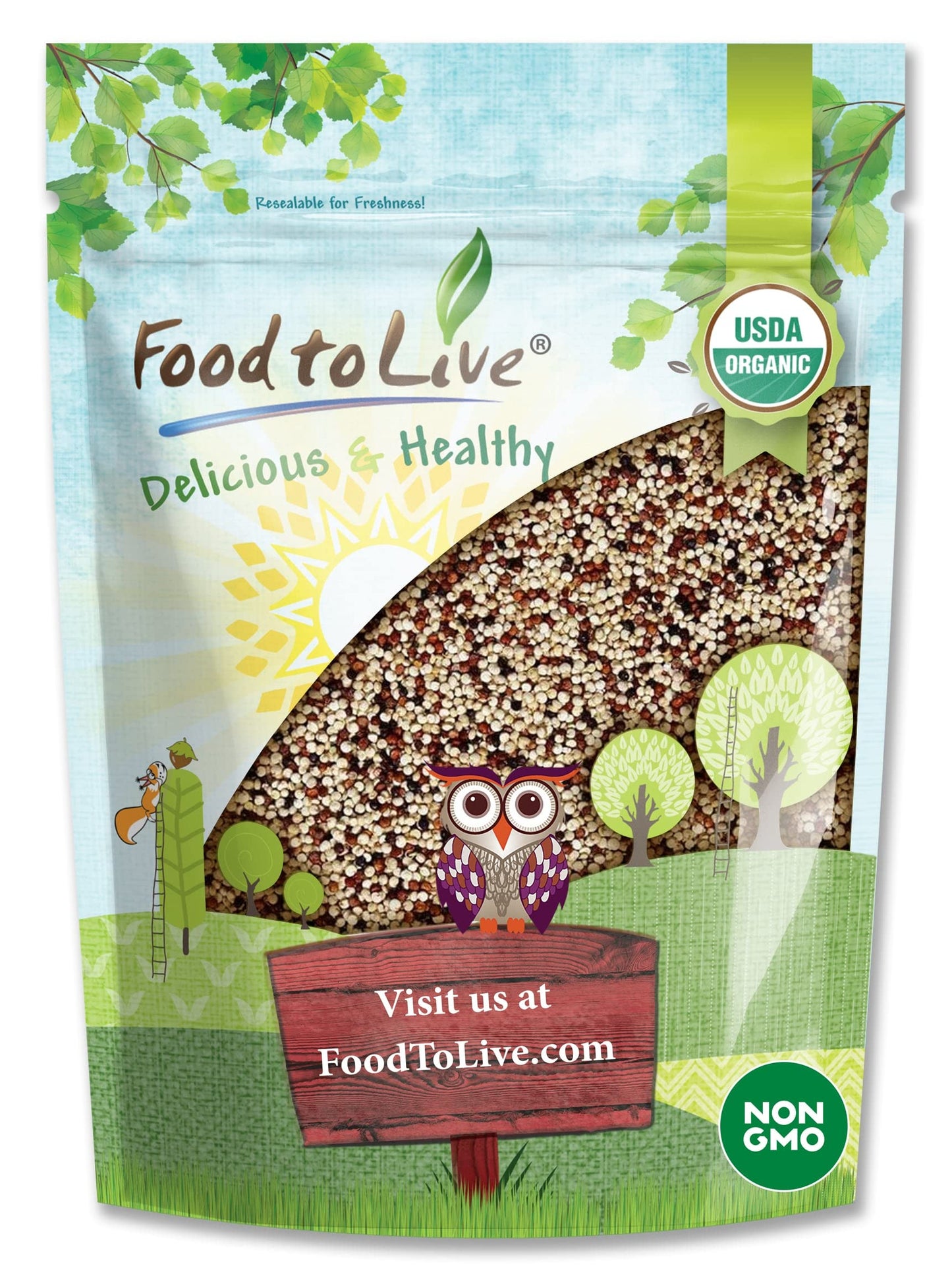 Food to Live Organic Tri-Color Quinoa, 5 Pounds - Non-GMO, Three-Color Blend of White, Black, and Red, Whole Grain, Non-Irradiat