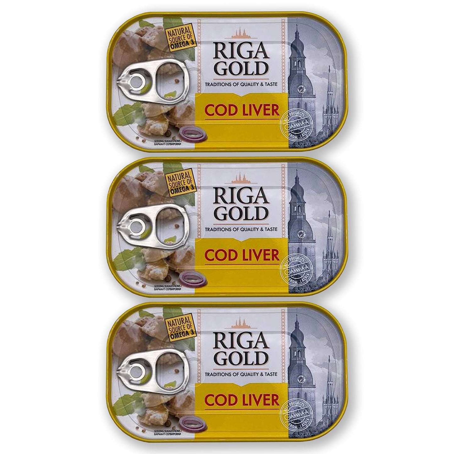 Riga Gold Cod Liver In Own Oil 4.27Oz/ 121G From Iceland (Pack 3)