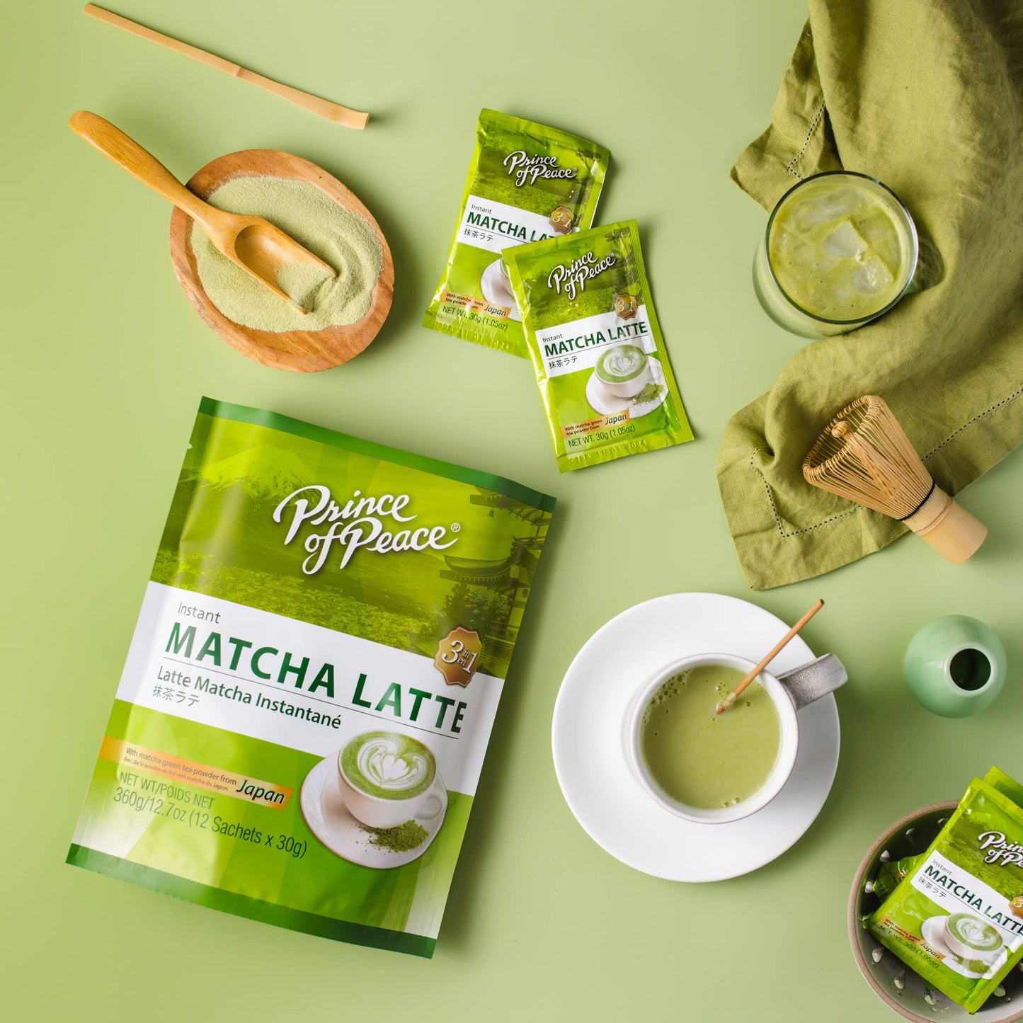 Prince of Peace Matcha Latte Instant Beverage, 24 Sachets, Rich and Creamy, Hot or Cold, Made with Japanese Matcha, Pack of 1