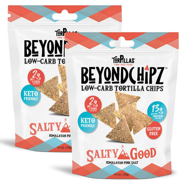 Beyondchipz Low Carb Tortilla Chips, Salty Good, Keto Friendly, Gluten Free, 5.3Oz Bag, Pack Of 2