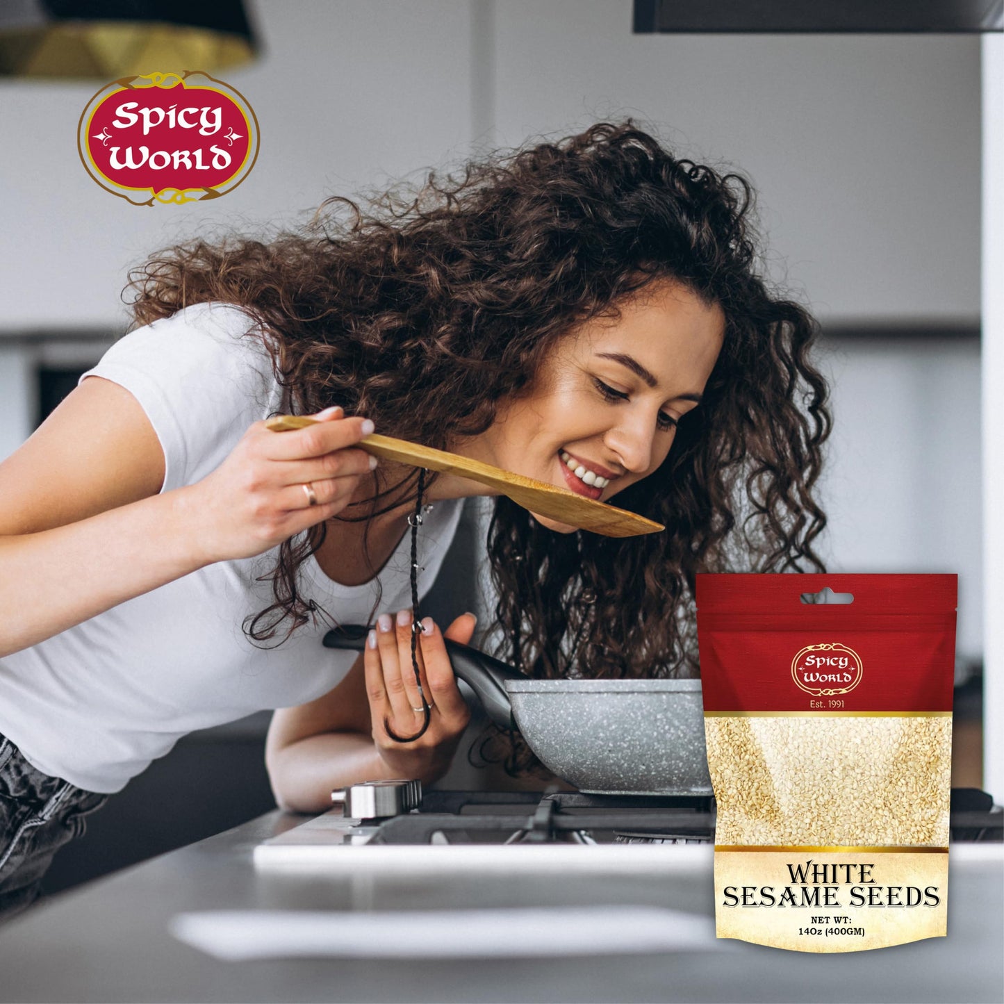 White Sesame Seeds 14Oz Bag - Natural, Raw, Hulled - By Spicy World