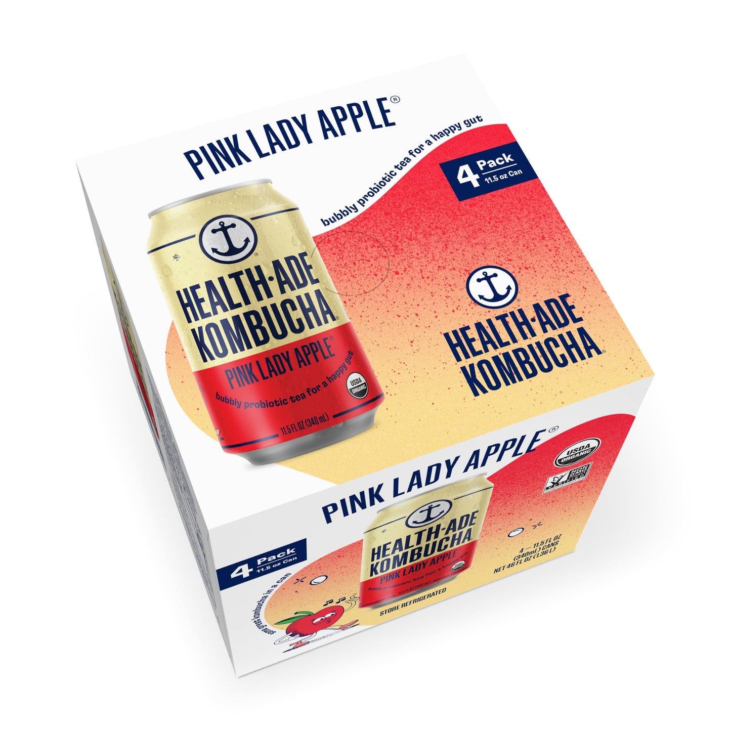 Health-Ade Pink Lady Apple Organic Kombucha, 11.5oz Cans 4-Pack