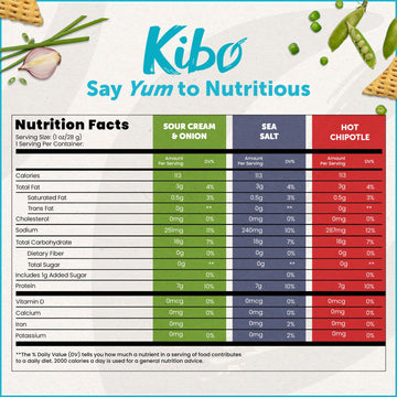 Kibo Veggie Chips Super Snack Variety Pack - 7G Plant-Based Protein, Sea Salt, Hot Chipotle & Sour Cream & Onion - Gluten & Dair