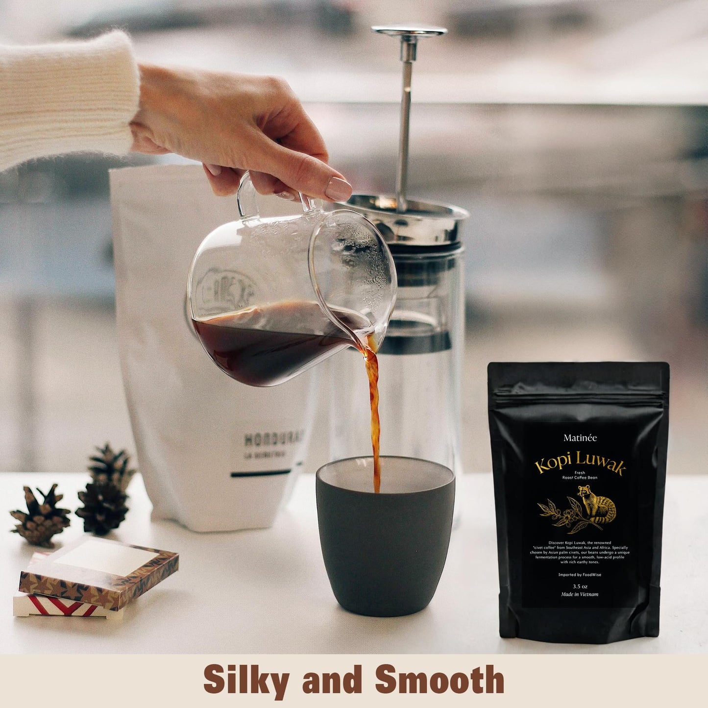 MATINÉE Wild Kopi Luwak Coffee Whole Beans, Medium Roast, 100g - Premium Vietnamese Coffee Gift, 3.5 Ounce Pack