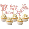 30Pcs Vintage 2008 Cupcake Toppers Glitter Sixteen 16 Fabulous Happy 16Th Birthday Cupcake Picks Cheers To 16 Years For 16Th Bir