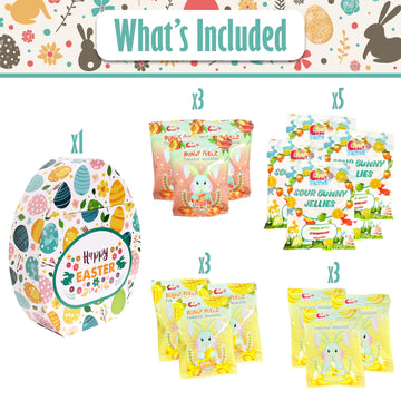 Easter Snack Egg Shape Box (28 Count) Filled With Candy, Peelable Gummies, Treats And Bunny, Great Package For Family, Friends,