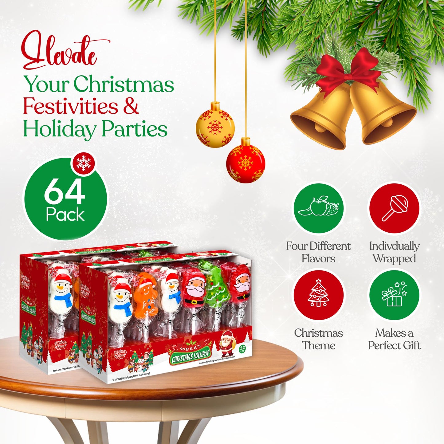 80 Pack Christmas Lollipops - Individually Wrapped Holiday Themed Lollipops - Santa, Tree Snowman, Gingerbread, Designs & Delicious Flavor -Bulk Christmas Candy Use For Stocking Stuffers, Party Favor, Classroom & Office , Candy Jar Fillers