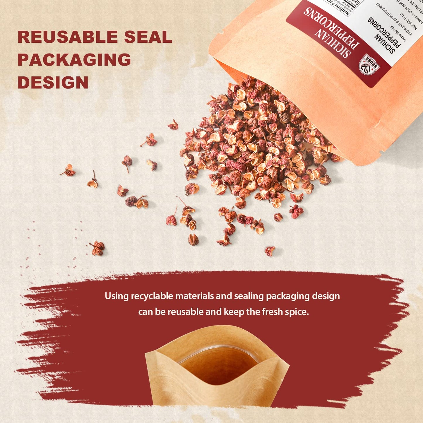 52Usa Szechuan Peppercorns(8Oz), Sichuan Red Peppercorns, Tingly Numbness Whole Szechuan Peppercorns, Key Ingredients For Mapo Tofu And Scihuan Dishes