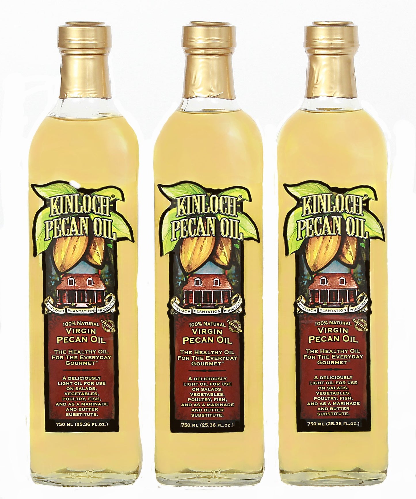 Kinloch Plantation Products Pecan Oil, Three (3) 750 ML Bottles