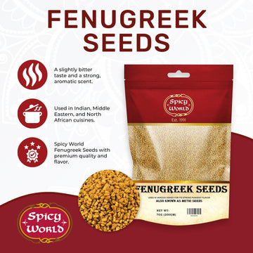 Spicy World Fenugreek Seeds (Methi) 7 Ounce Bag - All Natural & Pure - Resealable Bag