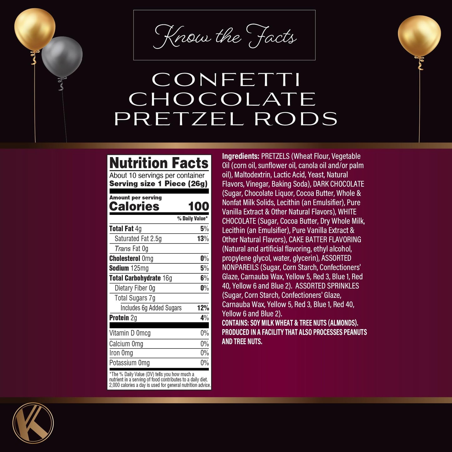 Nut Cravings KREMERY Chocolate Covered Pretzel Rods Gift Basket, 10 Piece Set, Assorted Toppings, Birthday , Confetti Tower