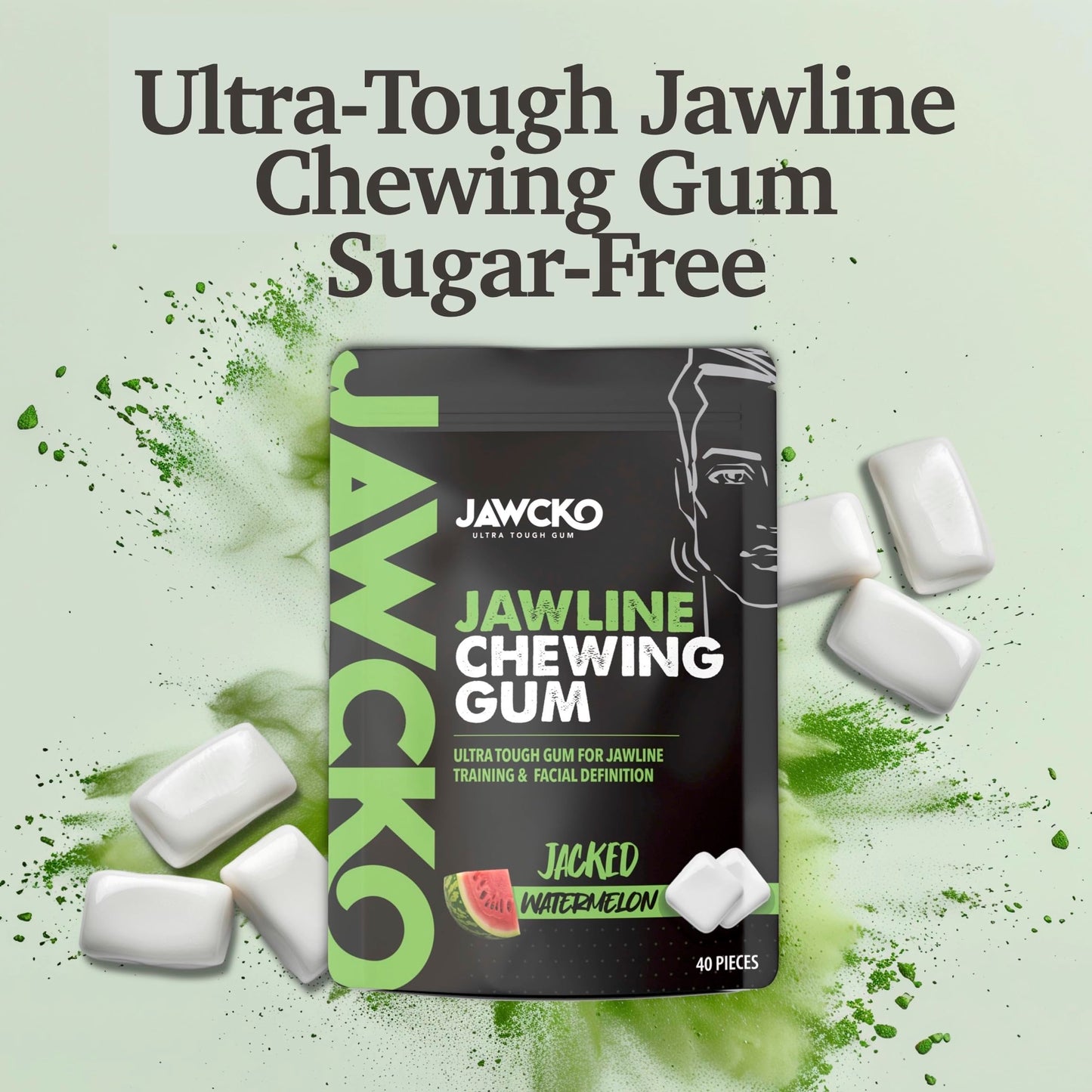 JAWCKO Ultra-Tough Jawline Chewing Gum | Watermelon Flavor | 15X Strength | 6-Pack