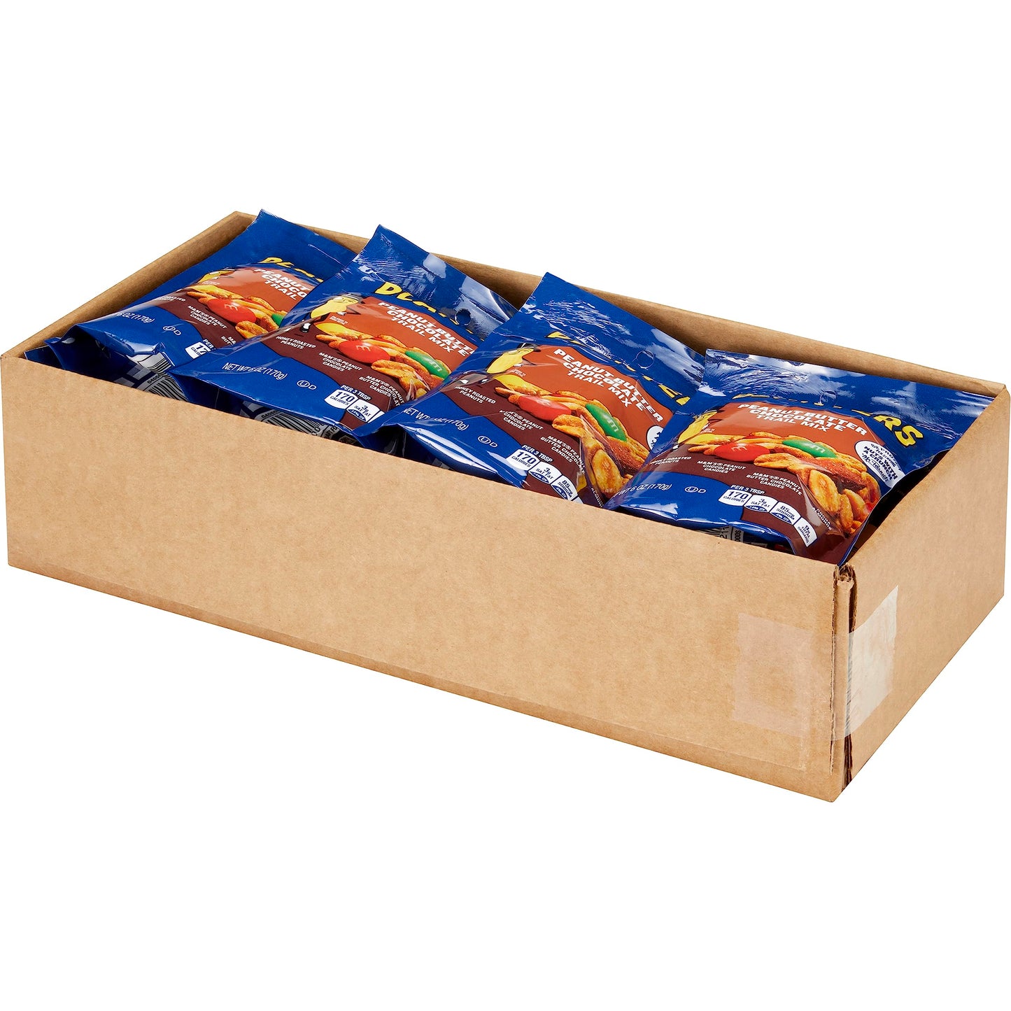 Planters Peanut Butter Chocolate Trail Mix, 12 Pack, 6 oz Bags, with Honey Peanuts, M&M Candies, Cocoa Almonds