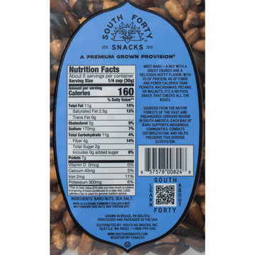 South 40 Snacks Dry Roasted Salted Baru Nuts, Just 2 Ingredients (6.5Oz Bags, Pack Of 4)