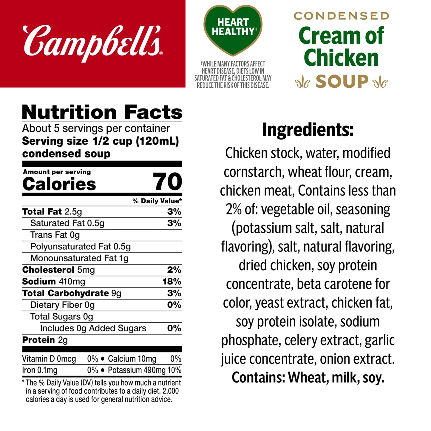 Campbell's Condensed Heart Healthy Cream of Chicken Soup, 22.6 oz Family Size Can (12 Pack)
