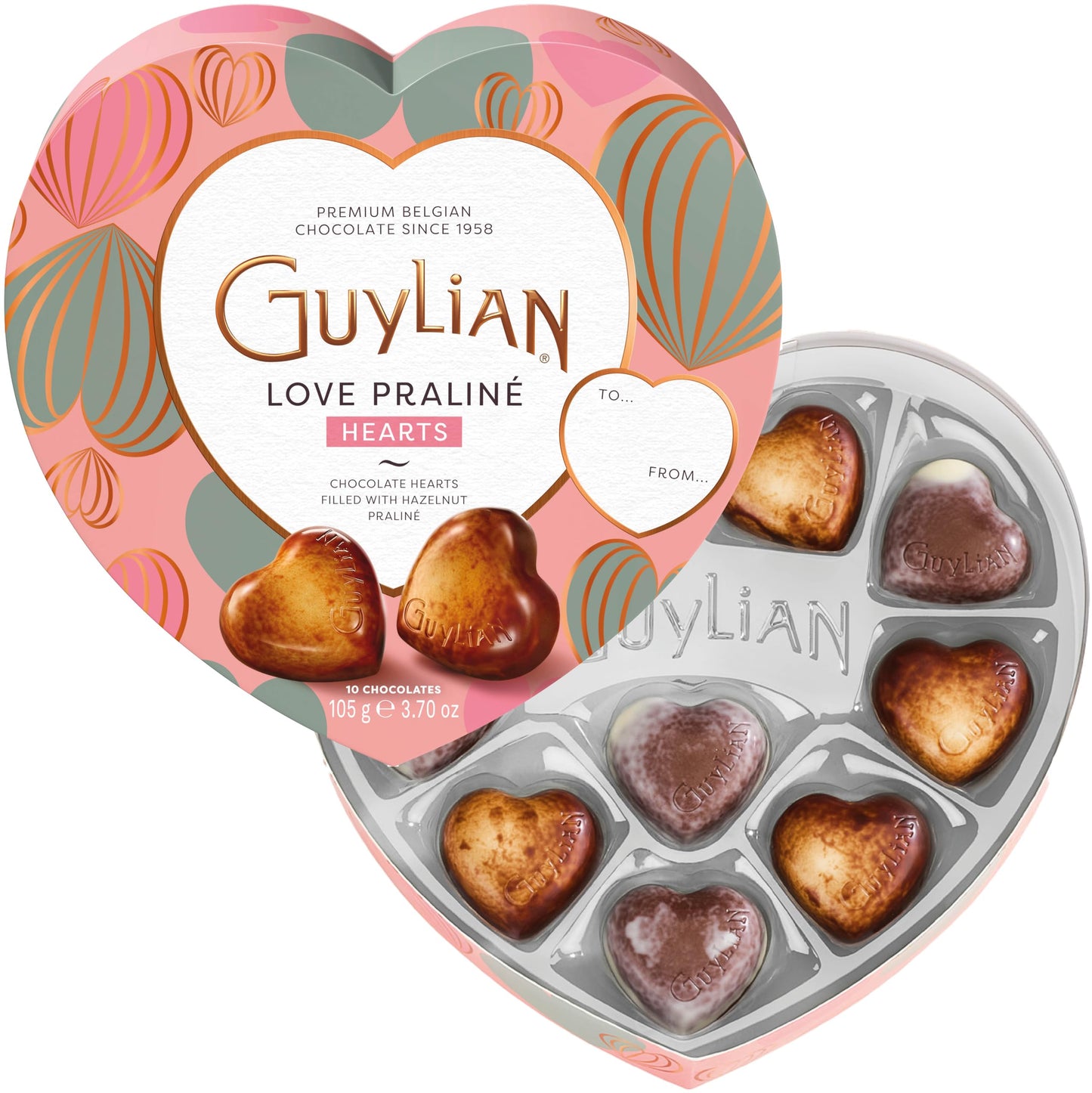 Guylian Easter Chocolate Candy Hearts Gift Box 3.7 Oz 10 Pc Assorted Pralin? Candies Belgian White Milk & Dark Chocolate Easter Gifts For Couples