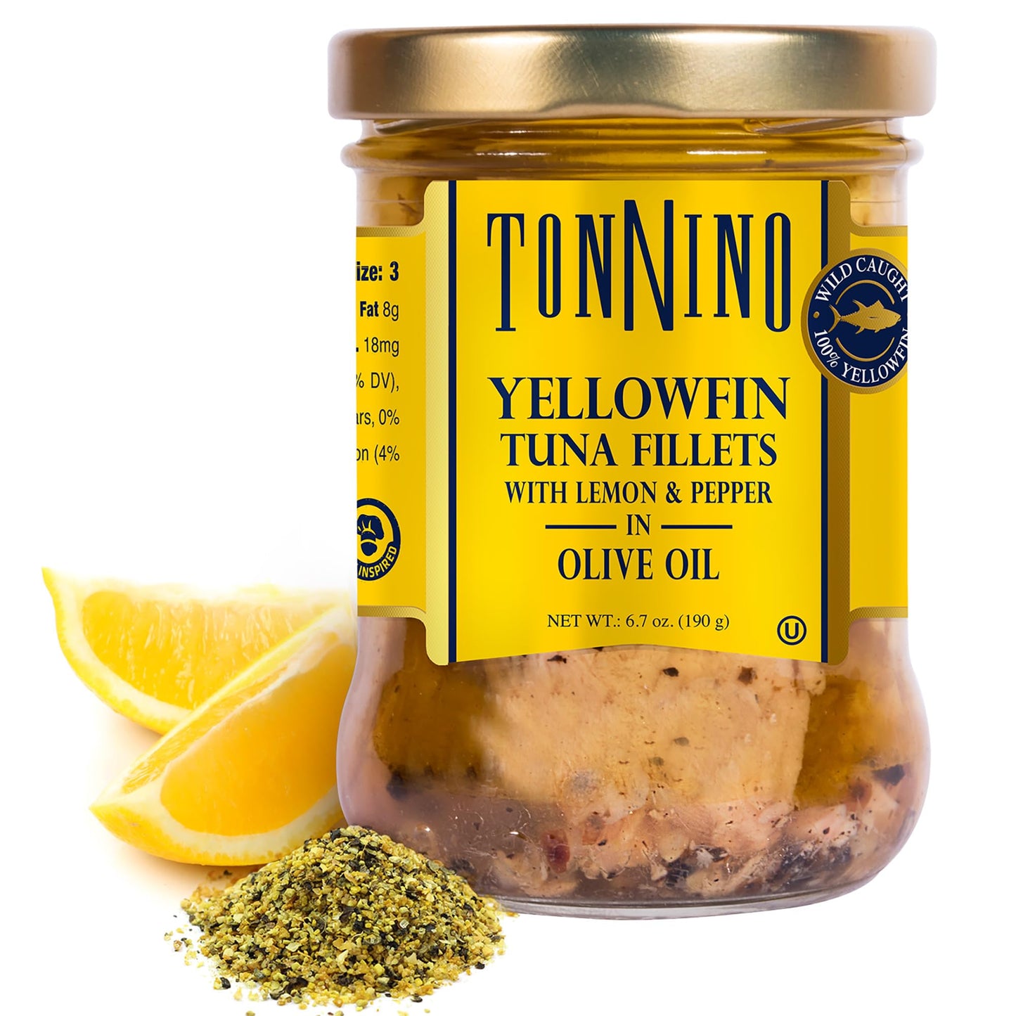 Tonnino Yellowfin Tuna with Lemon Pepper in Olive Oil 6.7oz 6-Pack Omega-3, High Protein, Gluten-Free, Ready-to-Eat Tuna Packets