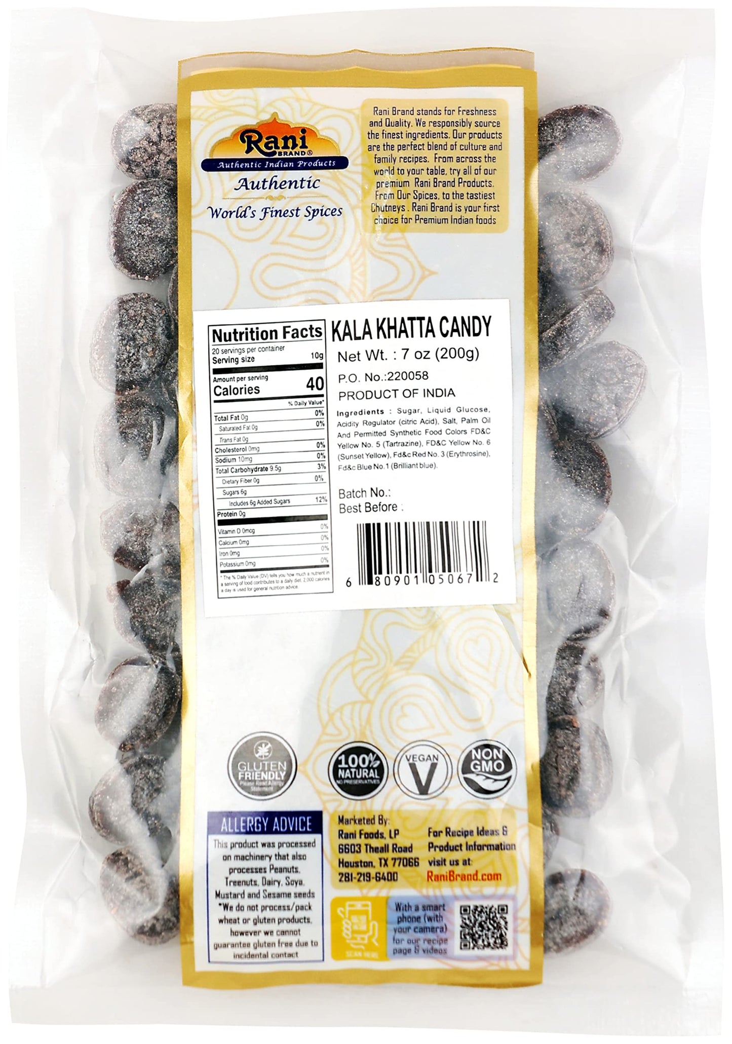 Rani Kala Khatta Candy - Vegan, Gluten Friendly, NON-GMO - 7oz (200g) - Indian Tasty