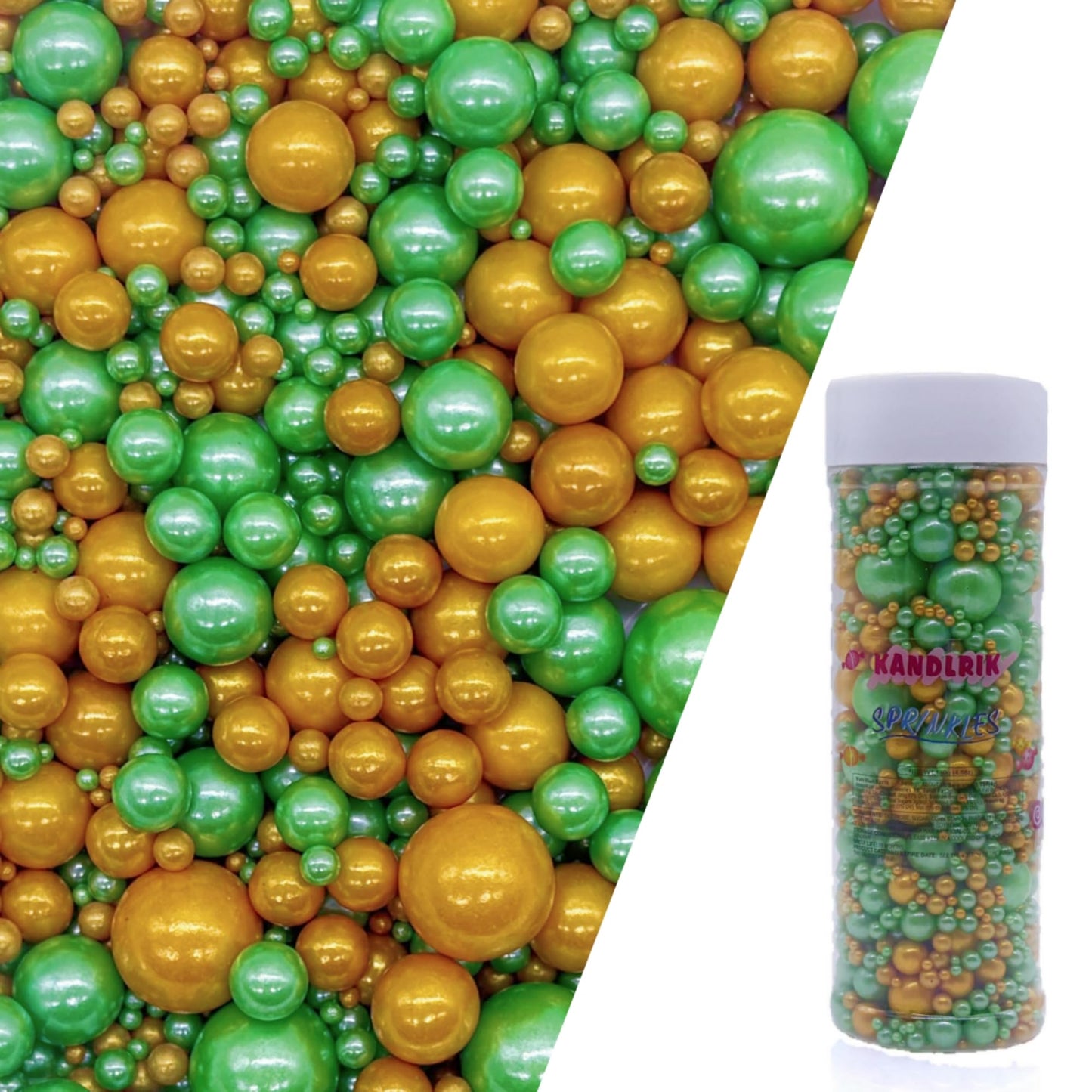 St. Patricks Day Edible Dark Green & Gold Sugar Pearls Sprinkles Candy Mix Size Pearls Cake Decorations Cupcake Toppers Decorati