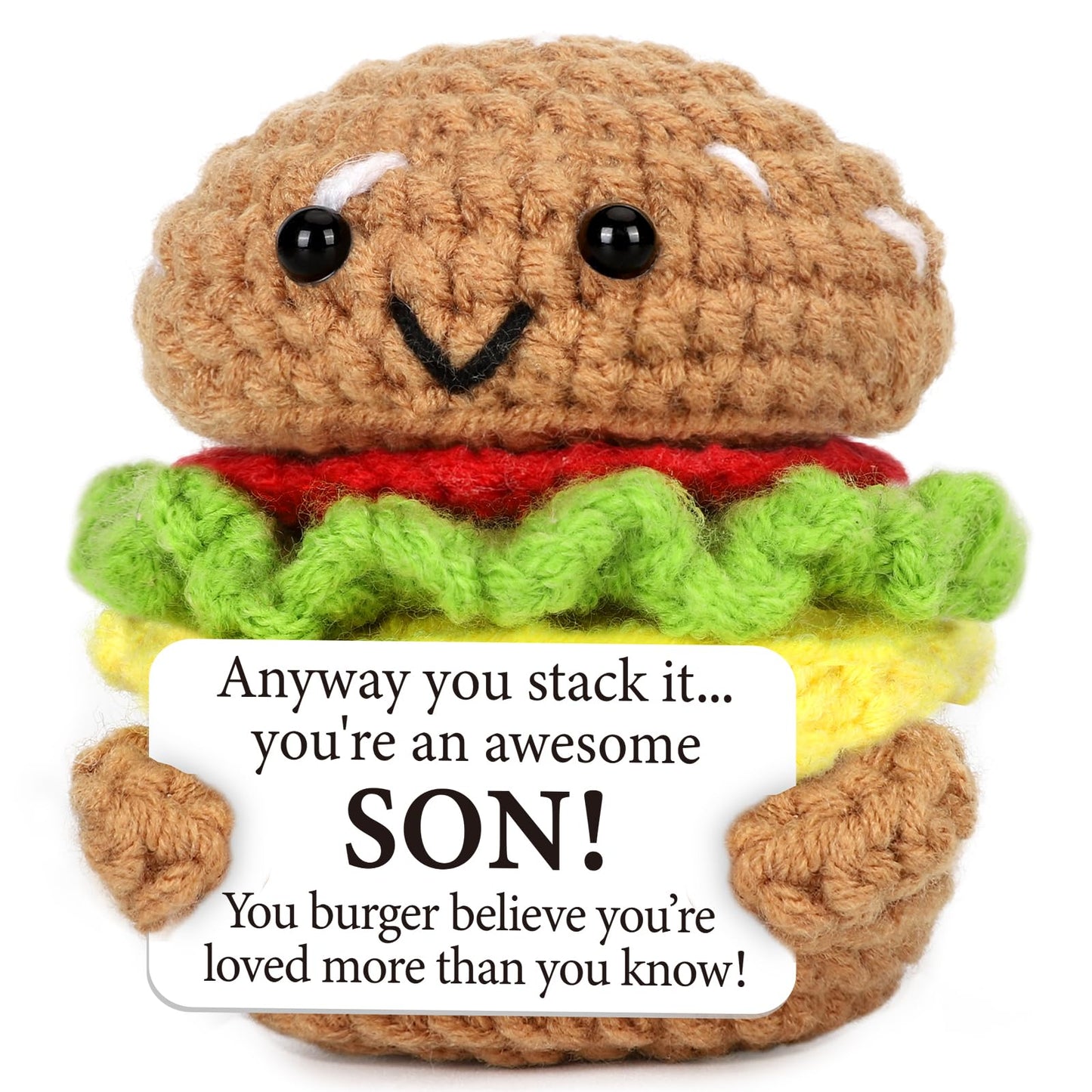 Avboda Mini Birthday Gift For Son From Dad Mom Handmade Crochet Burger For New Dad Son-In-Law Mature-Themed Sons New Father Christmas Basket Idea From Parents To Sons From Mother Father