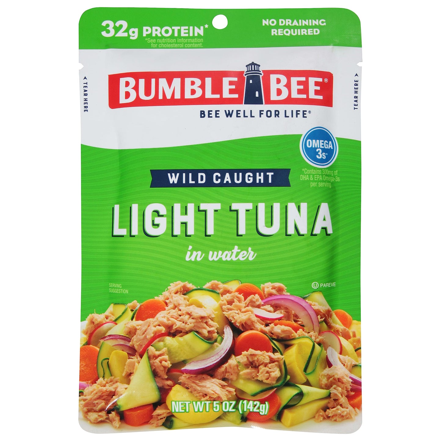 Bumble Bee Light Tuna Pouch In Water, 5 Oz Pouch (Pack Of 12) - Tuna Fish Pouch, High Protein Food, Keto Food And Snacks, Gluten Free Food, High Protein Snacks, Bulk Tuna Pouches