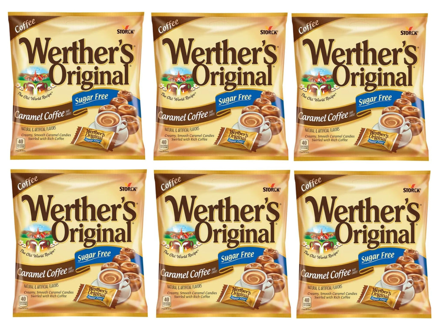WertherS Oriflavor Blendal Caramel Coffee Hard Candies - Pack Of 6 - Perfect For Sharing - Creamy And Smooth Caramel Candies Swirled With Rich Coffee - Small Bags