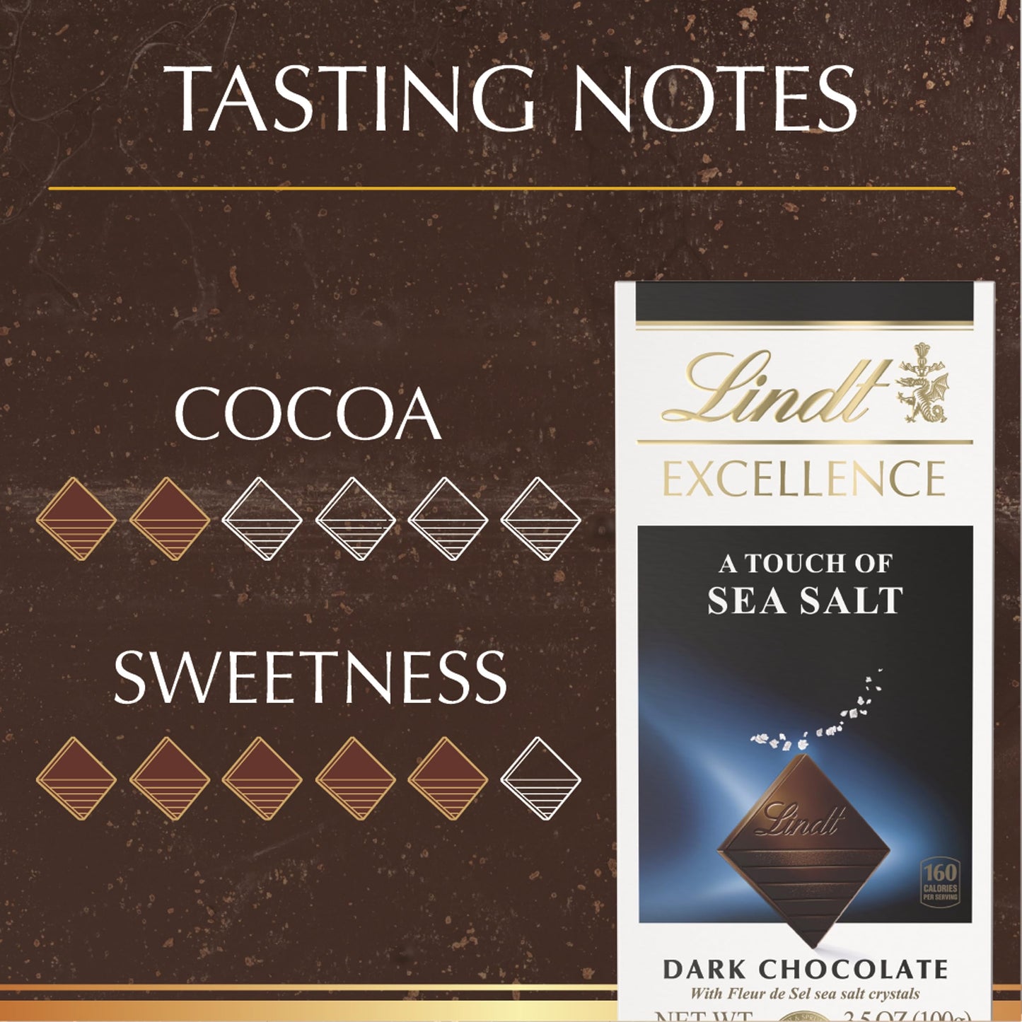 Lindt EXCELLENCE Sea Salt Dark Chocolate Bar, 3.5 oz (Pack of 12), Natural, Model 392965