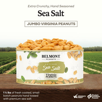 Belmont Peanuts Gourmet Sea-Salted Virginia Peanuts, 20 Oz (1 Pack) – Only 3 Simple Ingredients, No Preservatives, 7G Protein – A Premium, Salty, Crunchy, Hand Seasoned Snack