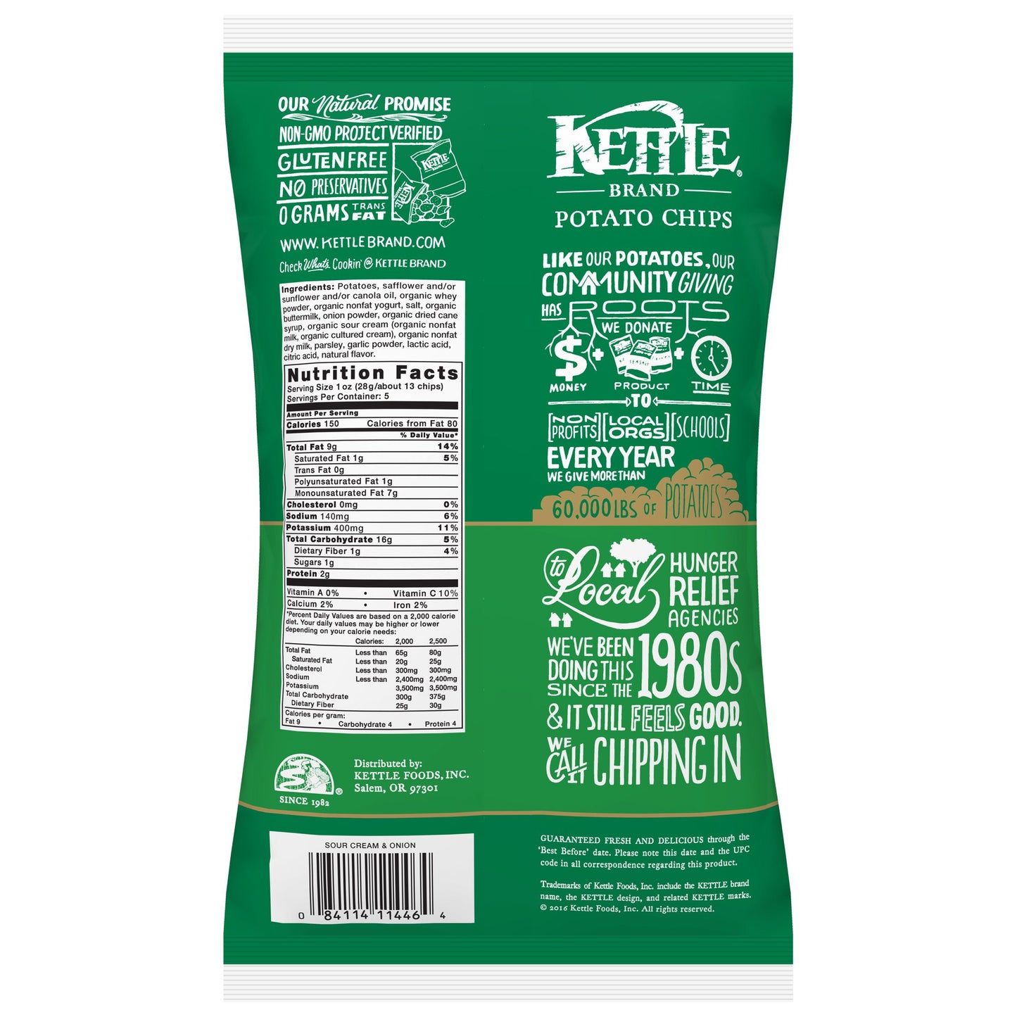 Kettle Brand Potato Chips, Sour Cream And Onion, 5 Ounce (Pack Of 15)