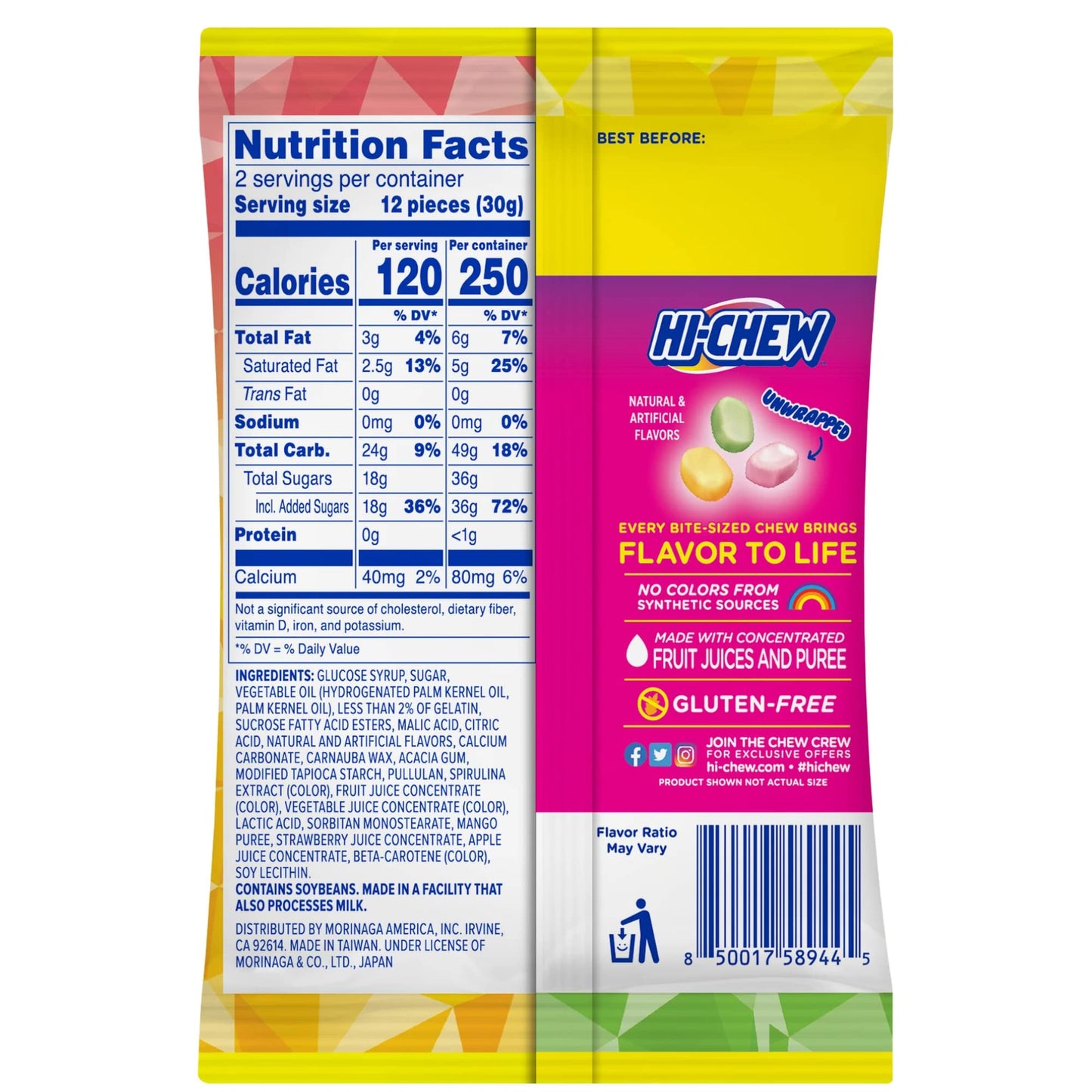 Sweetzo - Assorted Fruit Flavored Chewy Candy, Strawberry, Mango, And Green Apple Bite Sized Gummy Candies, Individual Serving B