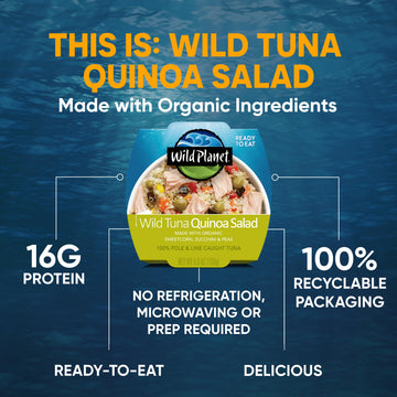 Wild Planet Ready-To-Eat Wild Tuna Quinoa Salad With Organic Sweetcorn, Zucchini & Peas, Tuna Salad, 5.6Oz, Pack Of 1
