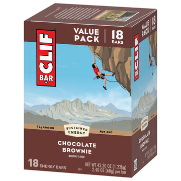 Clif Bar - Chocolate Brownie Flavor - Made With Organic Oats - 10G Protein - Non-Gmo - Plant Based - Energy Bars - 2.4 Oz. (18 P