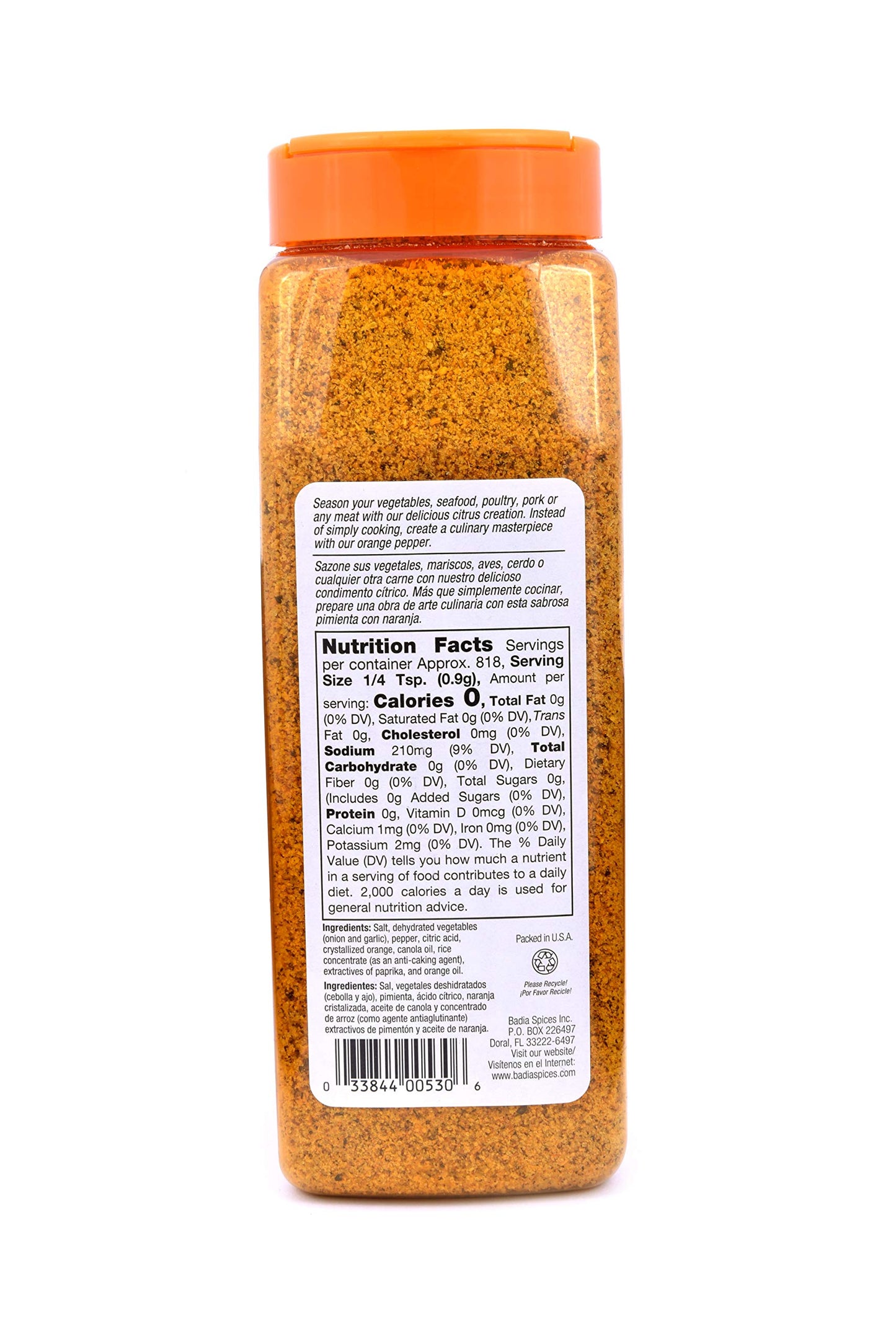 Badia Orange Pepper Seasoning With Garlic And Onion, Zesty Citrus Blend, 26 Oz