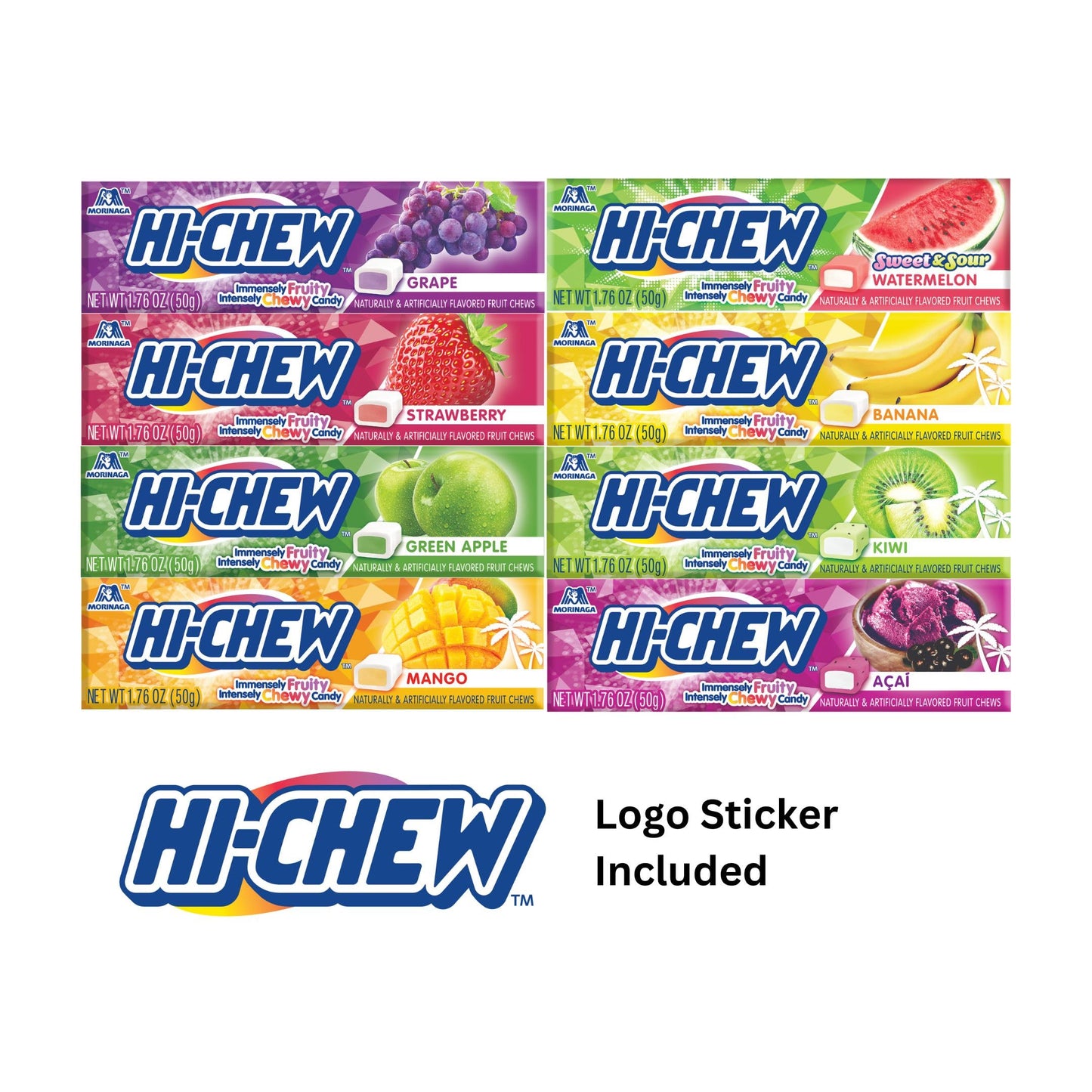 HI-CHEW Variety Sticks, 8-Pack, Soft & Chewy Candy, 1.76oz Each, Bulk Candy Individually Wrapped - Made with Immensely Juicy Fru