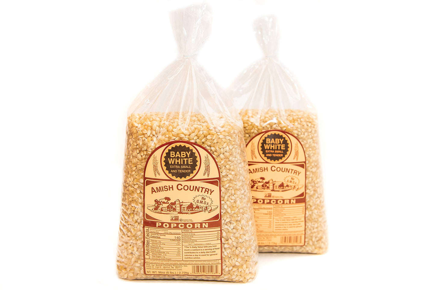 Amish Country Popcorn | 2-6 Lb Bags | Baby White Popcorn Kernels | Old Fashioned, Non-Gmo And Gluten Free (2-6Lb Bags)