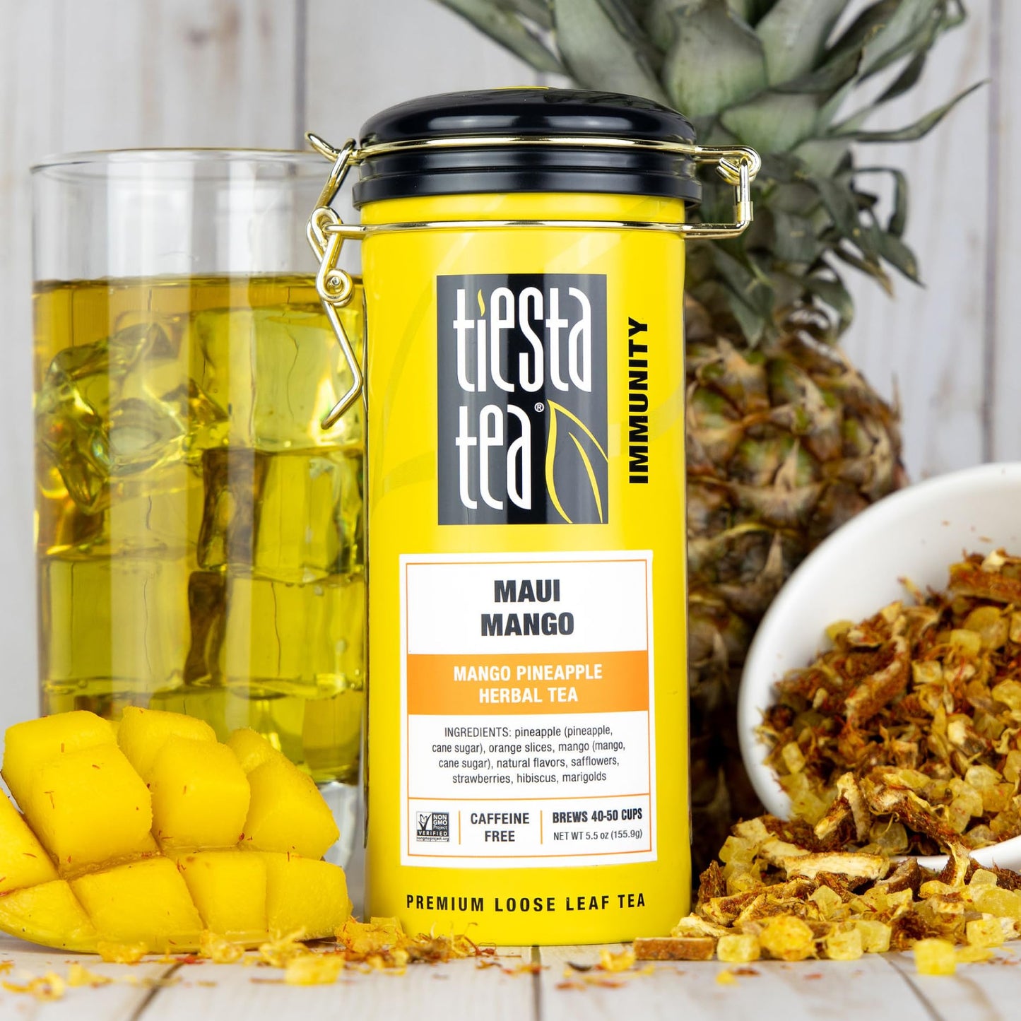 Tiesta Tea - Maui Mango Tin & Infuser Starter Set | Loose Leaf | Premium Herbal Blend | Non-Caffeinated Hot & Iced | 6Oz Refilla