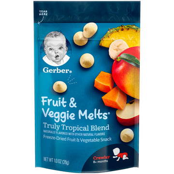 Gerber Fruit & Veggie Melts Freeze-Dried Fruit & Vegetable Snacks, Truly Tropical Blend, 1 Ounce, 3 Pack