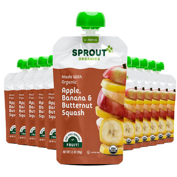 Sprout Organic Baby Food Pouches Stage 2, Organic Veggie And Fruit, Apple Banana Butternut Squash, 3.5 Ounce Pouches (Pack Of 12