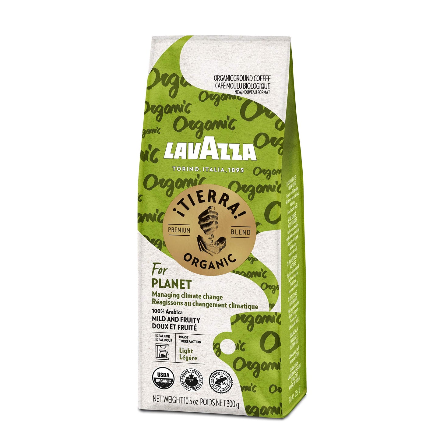 Lavazza ¡Tierra! Organic Planet Ground Coffee Light Roast, 10.5 Oz (Pack Of 6) Authentic Italian, Value Pack, Blended And Roated In Italy, 100% Usda Organic Arabica Coffees