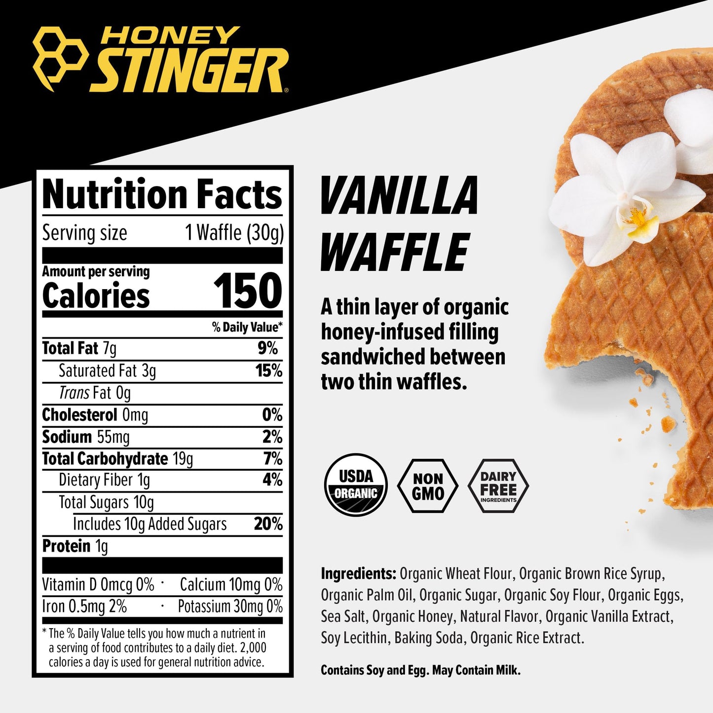 Honey Stinger Organic Vanilla Waffle | Energy Stroopwafel for Exercise, Endurance and Performance | Sports Nutrition for Home &