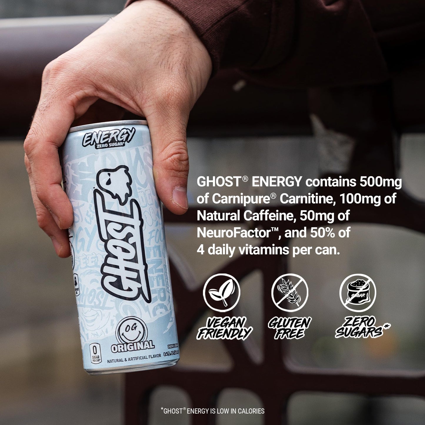 GHOST Energy Drink - 24-Pack, Original, 8.4oz, Gluten-Free, Vegan, 100mg Natural Caffeine
