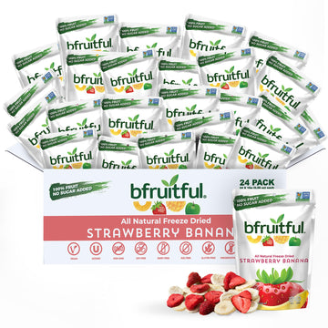Bfruitful Freeze-Dried Strawberry Banana, Freeze Dried Fresh Fruit Bites, Gluten Free, Vegan, Dairy Free, Kosher, No Sugar Added