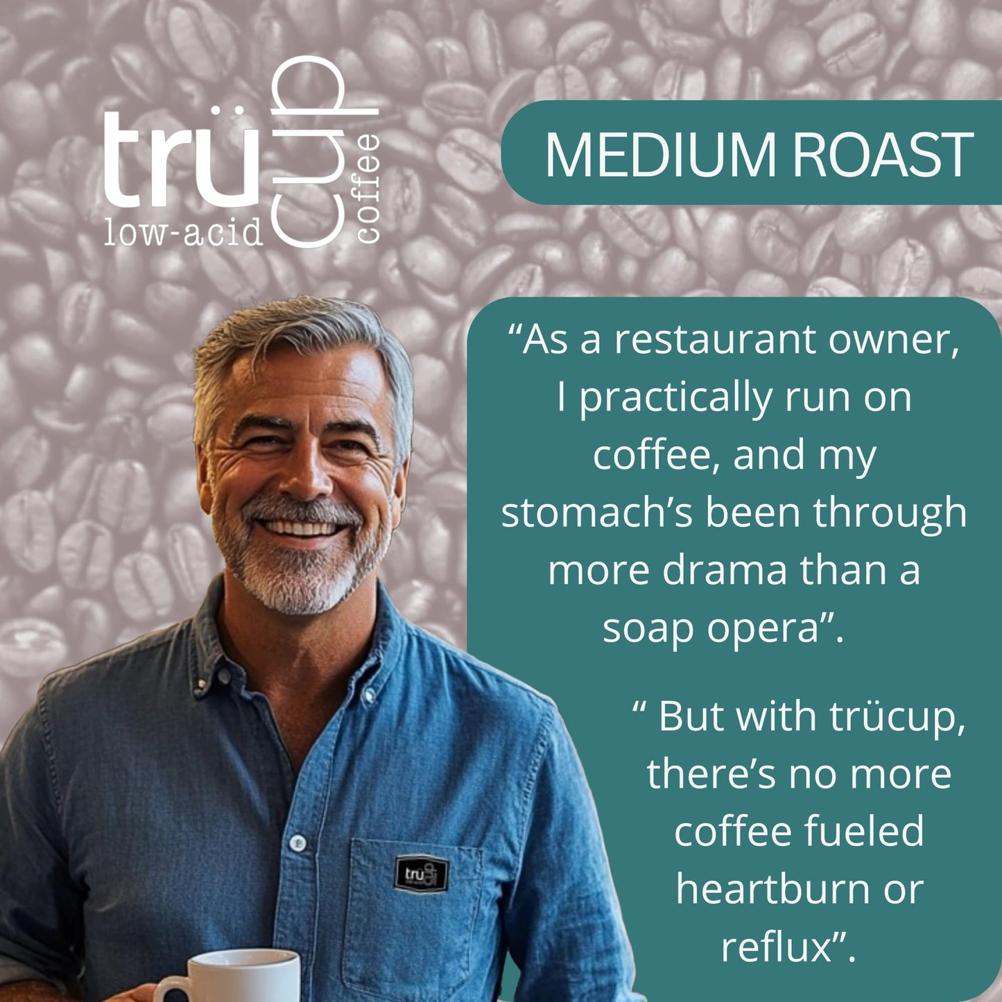 TRUCUP Low Acid Whole Bean Coffee, Medium Roast, 12 Oz, Stomach-Friendly, Rich in Antioxidants