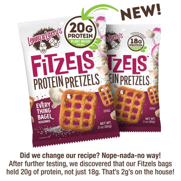 Lenny & Larry'S Everything Bagel Fitzels- Savory Pretzel Snacks Incredibly Tasty, High Protein Salty, Vegan, Kosher 20 G'S Of Plant Based Protein 8 (Eight) Bags, 3 Oz Each