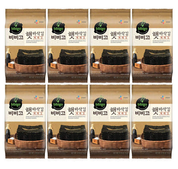 bibigo Roasted Seaweed Snack, Korean-Style Savory Seasoned with Salt and Sesame Oil, 5g (8-Pack)