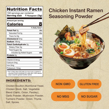 Jayuss Ramen Seasoning Less Sodium Chicken Instant Ramen Seasoning Powder 10.58 Oz Gluten Free, Non-Gmo, No Msg Premium Instant