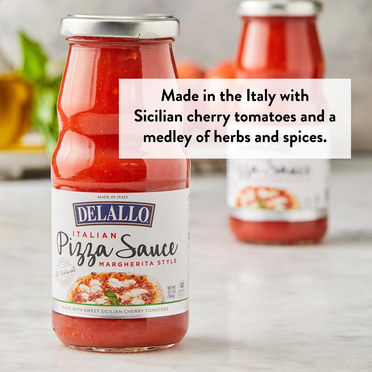 Delallo Cherry Tomato Pizza Sauce, 12.7 Oz. Jar, (4-Pack), Made In Italy, All Natural, Margherita-Style