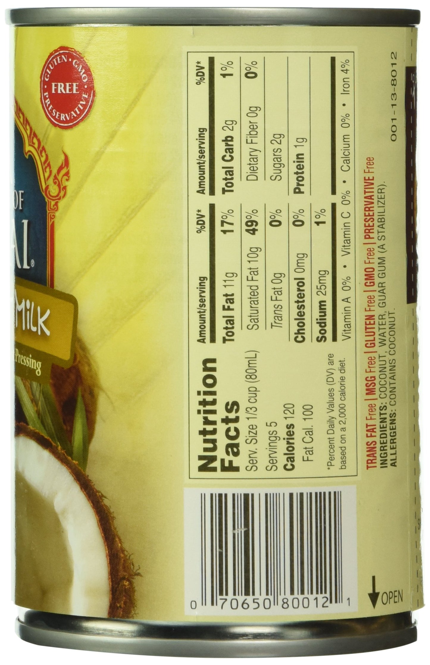 A Taste of Thai Gluten Free Coconut Milk, Original, 13.5 Ounce (Pack of 12)